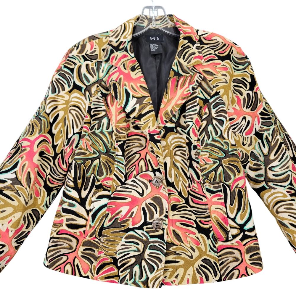 RQT Tan Corduroy Jacket Size M Dress Coat Floral Buttons Lined Long Sleeve Women